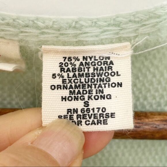 Anthropologie Moth Open Front Cardigan Angora Wool Blend Green Small - Picture 9 of 9
